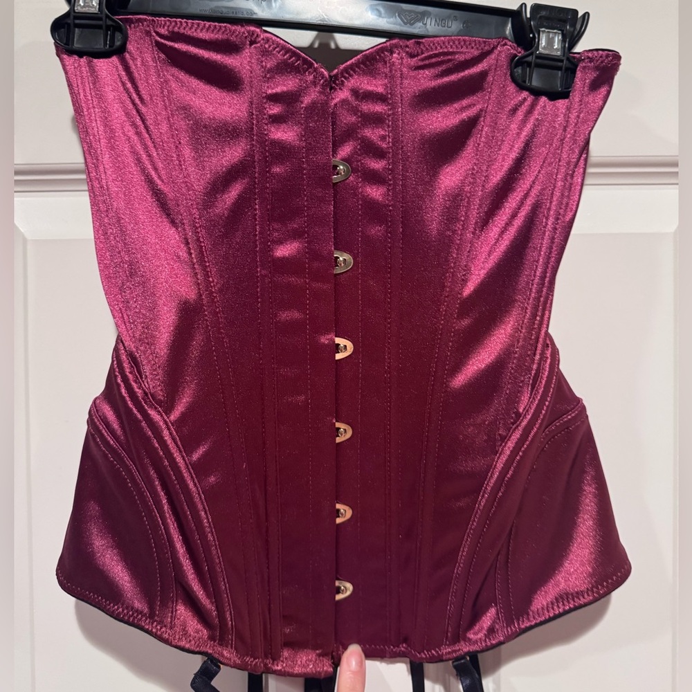 Frederick's of Hollywood Burgundy, Black & Gold Corset & Thong